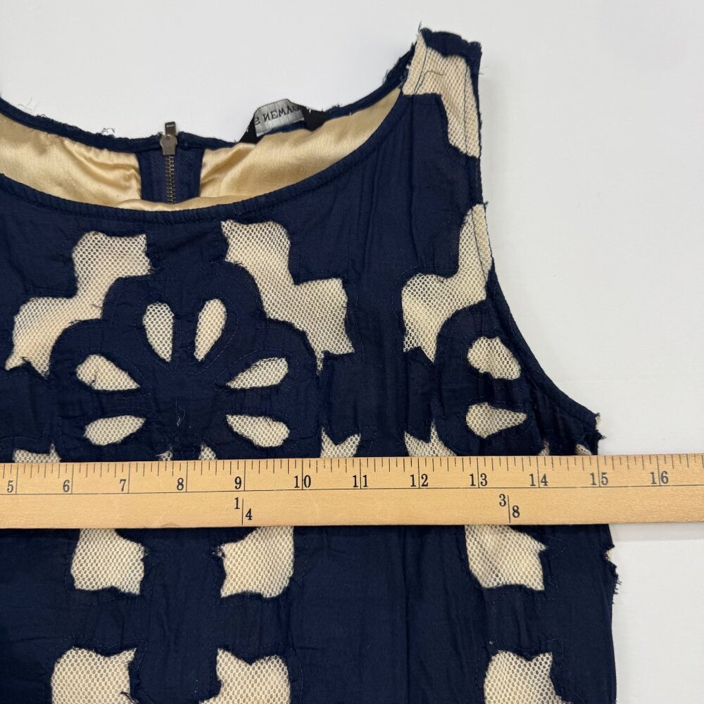 Kas New York Embroidered Shift Sleeveless Dress Navy Ivory Size Small - Picture 12 of 14